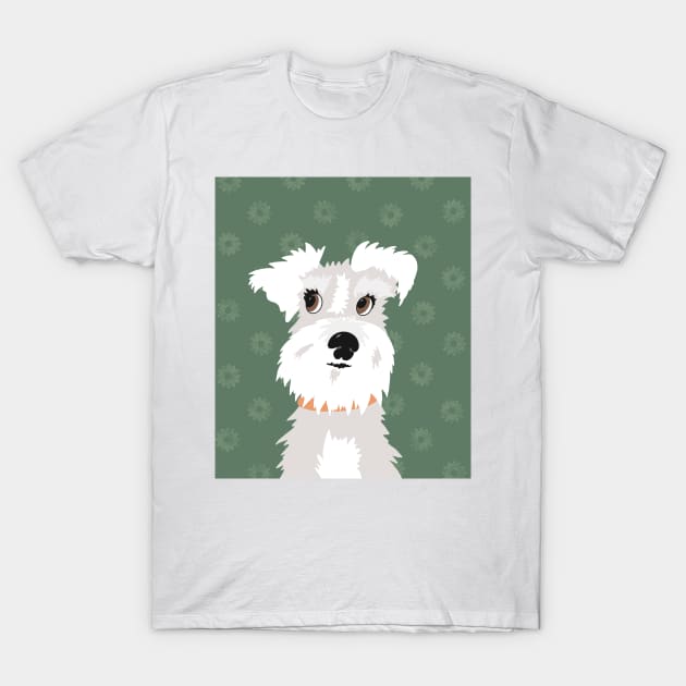 White Miniature Schnauzer Dog with Green Daisies T-Shirt by NattyDesigns